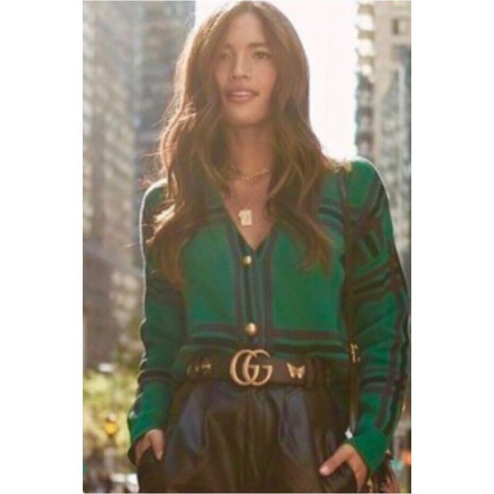 Tularosa Green and Black Striped V-Neck Cardigan